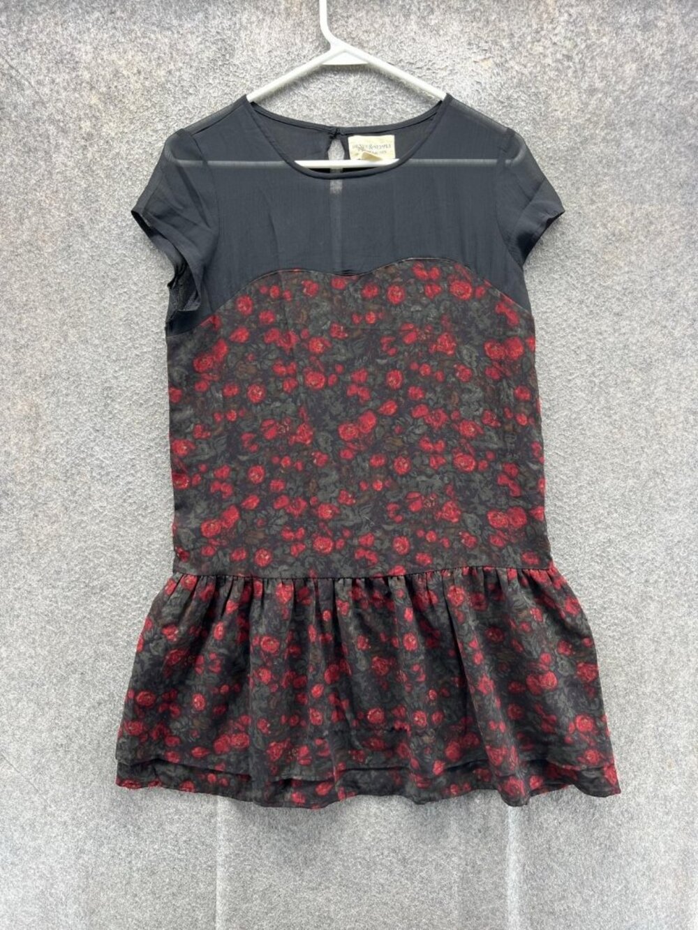Denim & Supply Ralph Lauren Dress Women Medium Black Floral Chiffon Ruffle Short